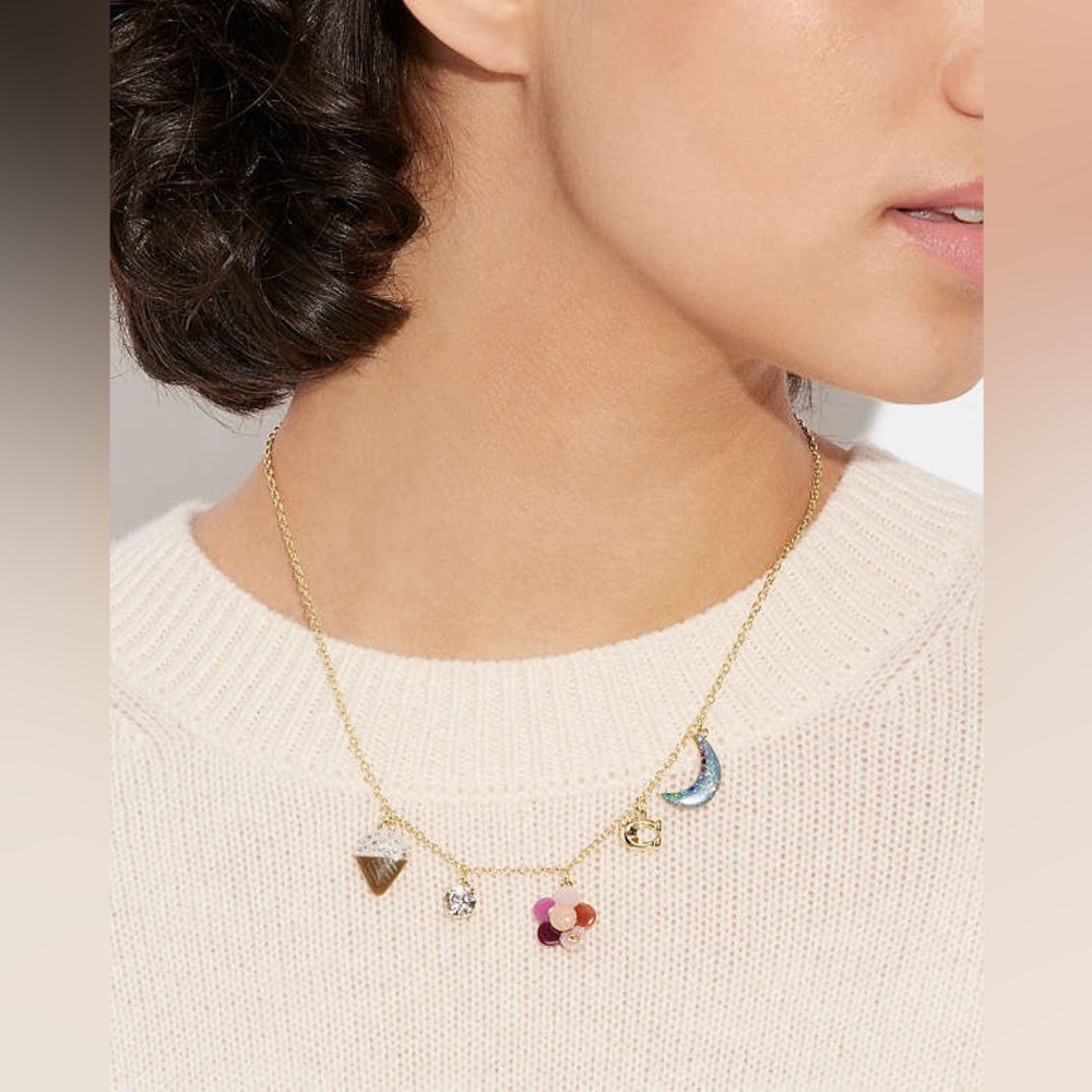 Coach Moon & Flower Charm Necklace - New with Tags 🌺 🌙 - Picture 2 of 4